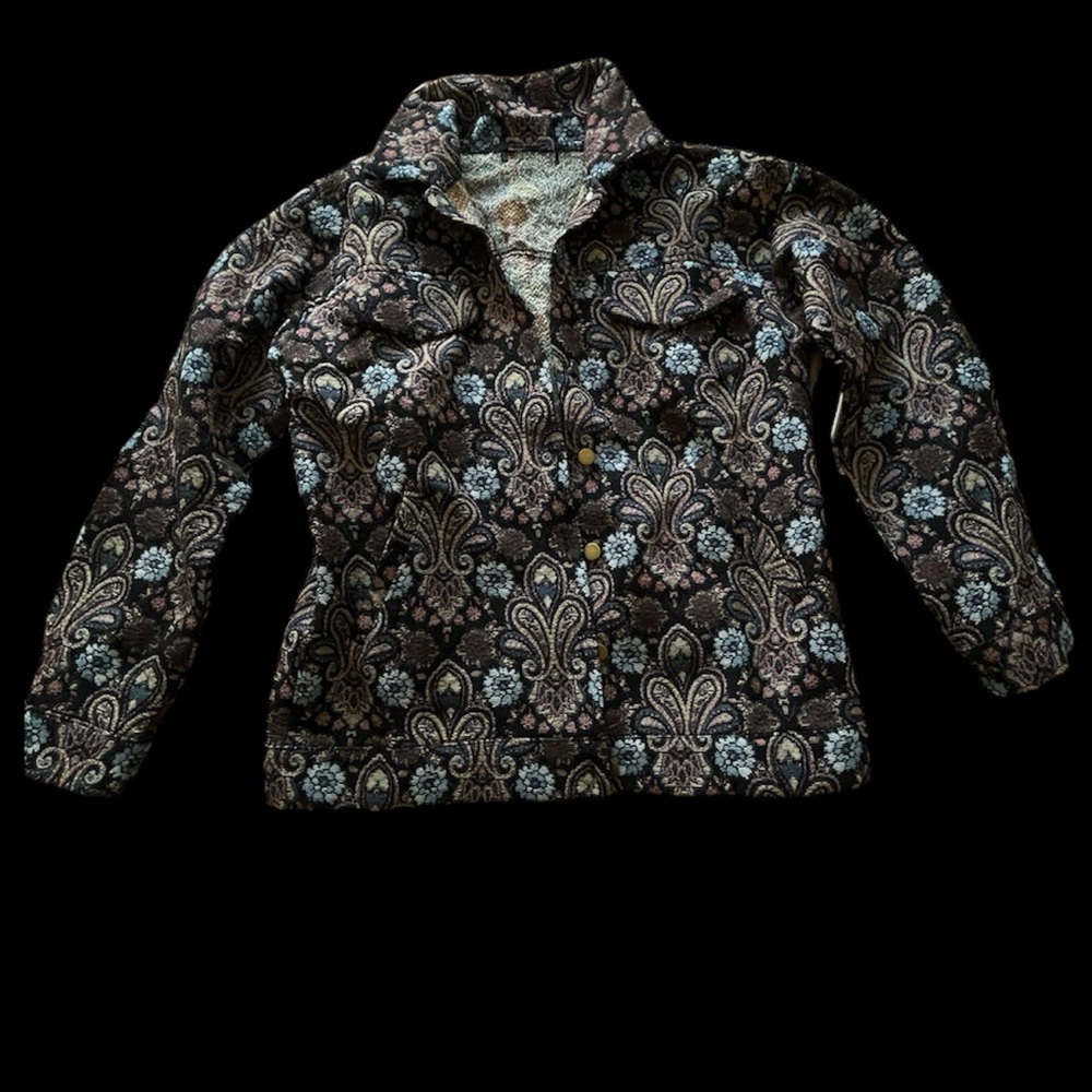 stunning 70s vibes paisley tapestry print shacket
